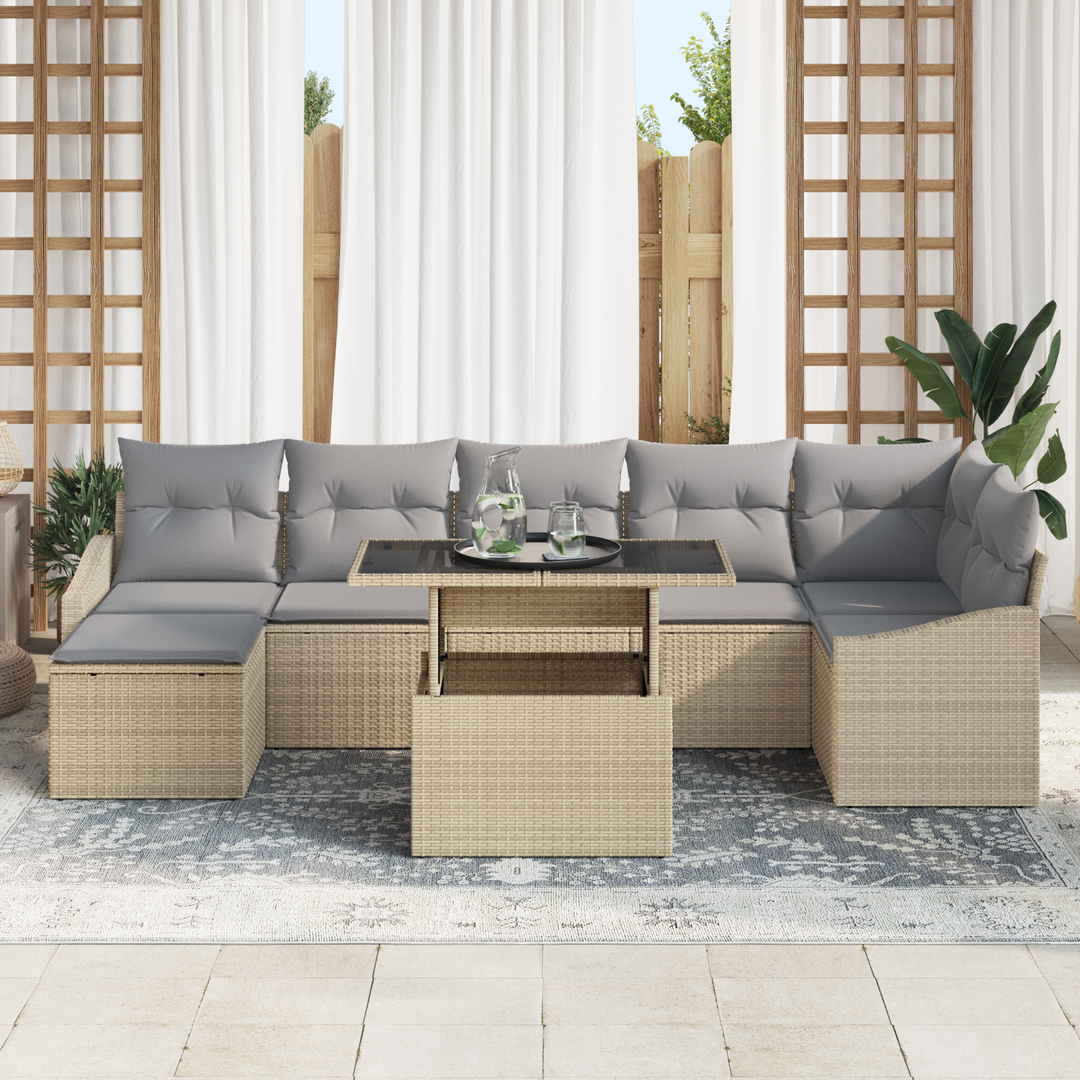 Havesofa Sæt med pude 8 pcs Beige og lys grå polyrattan