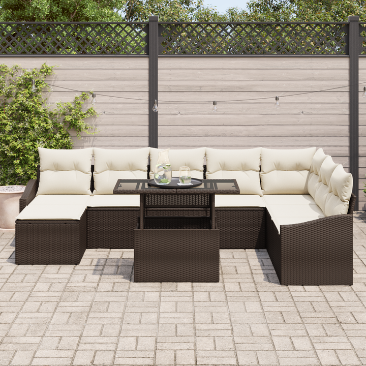 Sofa Sæt med pude med opbevaring 9 pcs Brun og Creme polyrattan