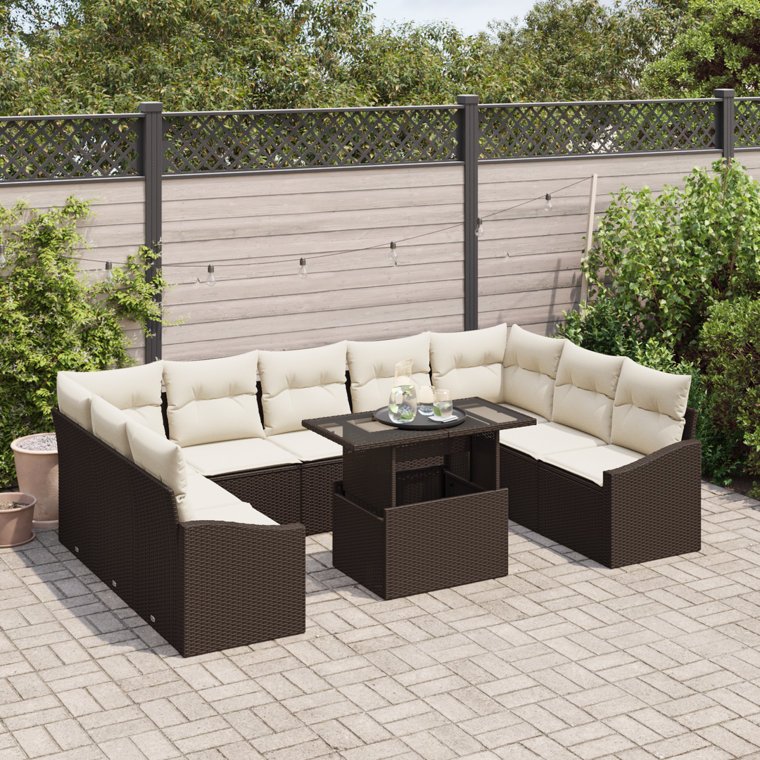 Sofa Sæt med pude 10 pcs Brun og Creme polyrattan