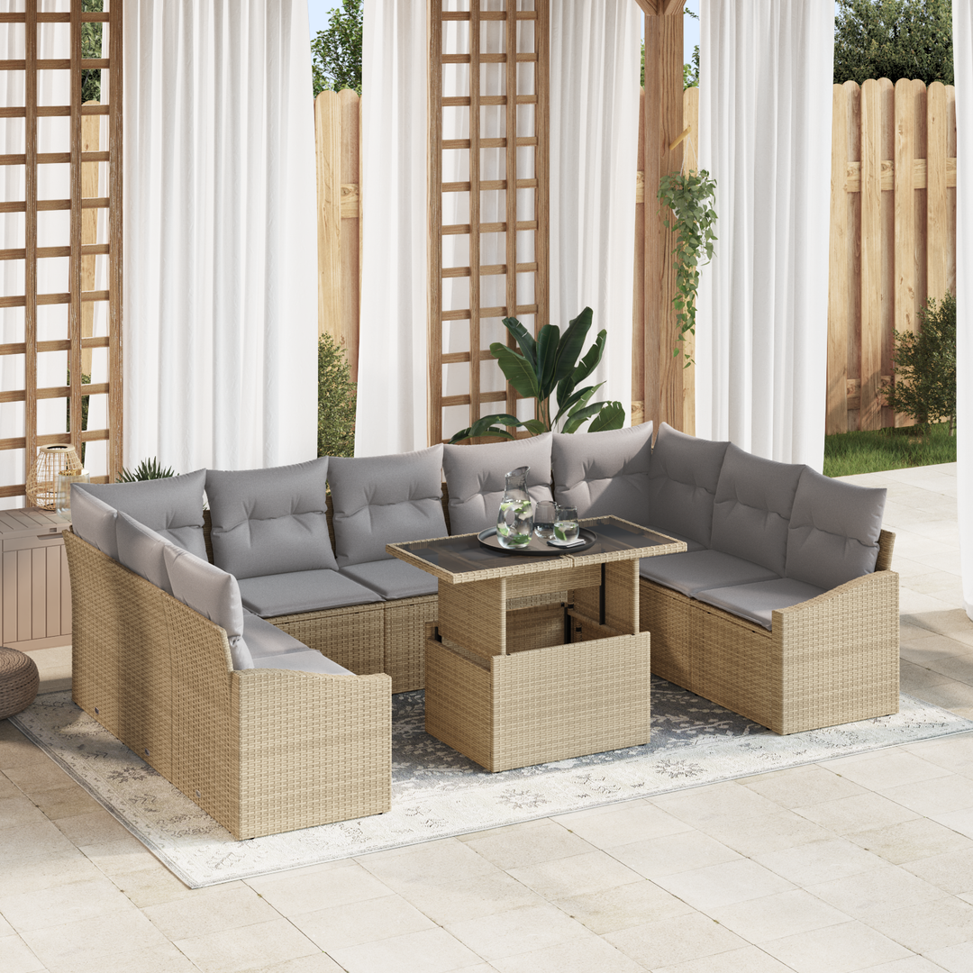 Sofa Sæt med pude 10 pcs Beige og lys grå polyrattan