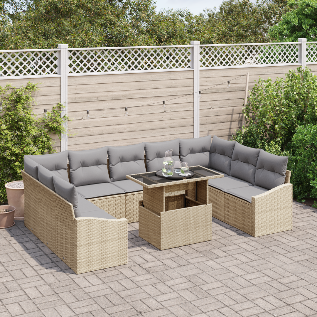 Sofa Sæt med pude 10 pcs Beige og lys grå polyrattan