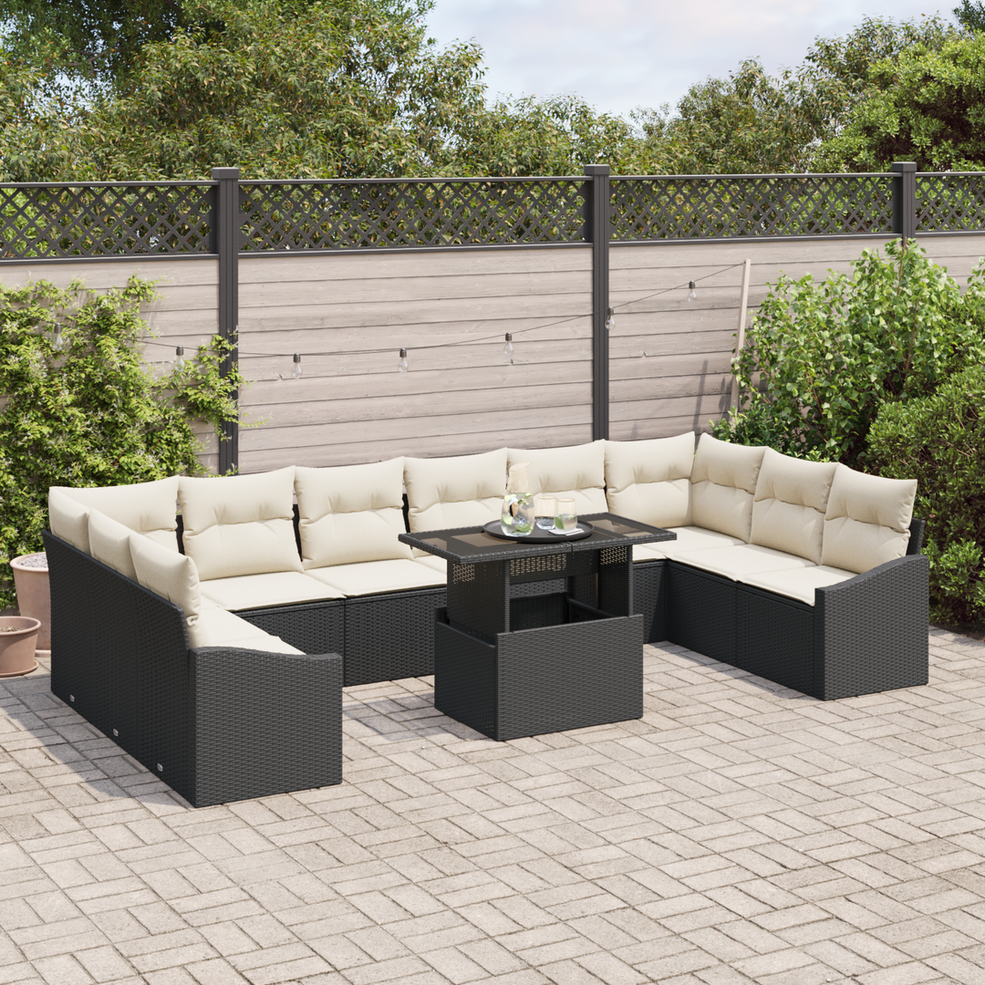 Sofa Sæt med pude 11 pcs Sort og Cream polyrattan
