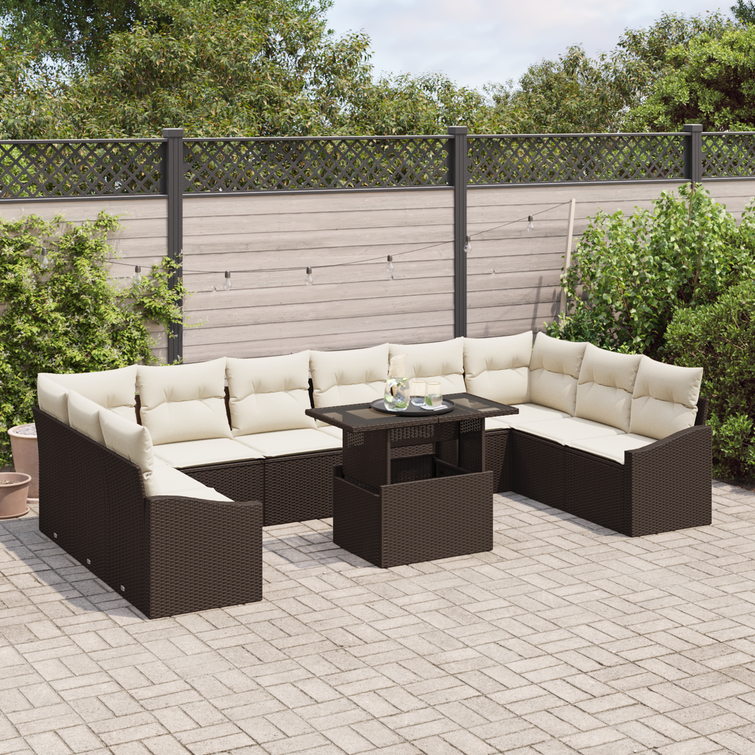 Sofa Sæt med pude 11 pcs Brun og Creme polyrattan