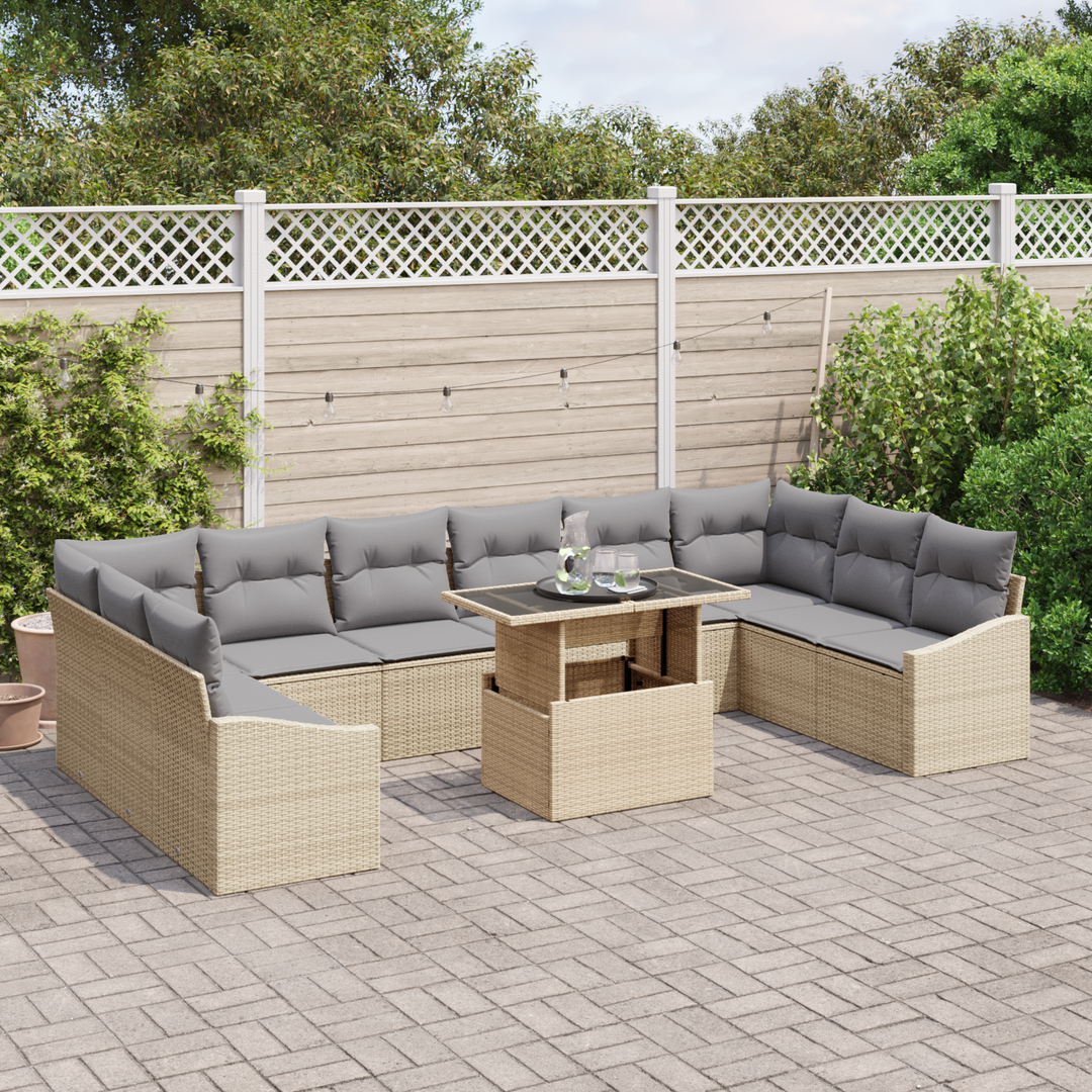 Sofa Sæt med pude 11 pcs Beige og lys grå polyrattan