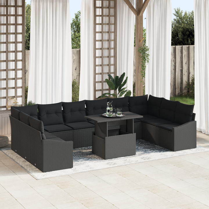 Sofa Sæt med pude 11 pcs Sort polyrattan