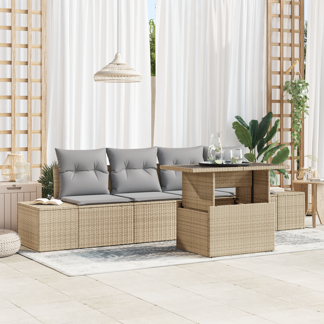 Sofa Sæt med pude 5 pcs Beige og lys grå polyrattan