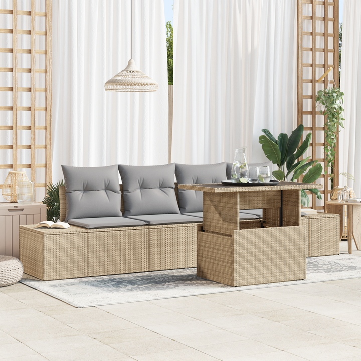 Sofa Sæt med pude 5 pcs Beige og lys grå polyrattan