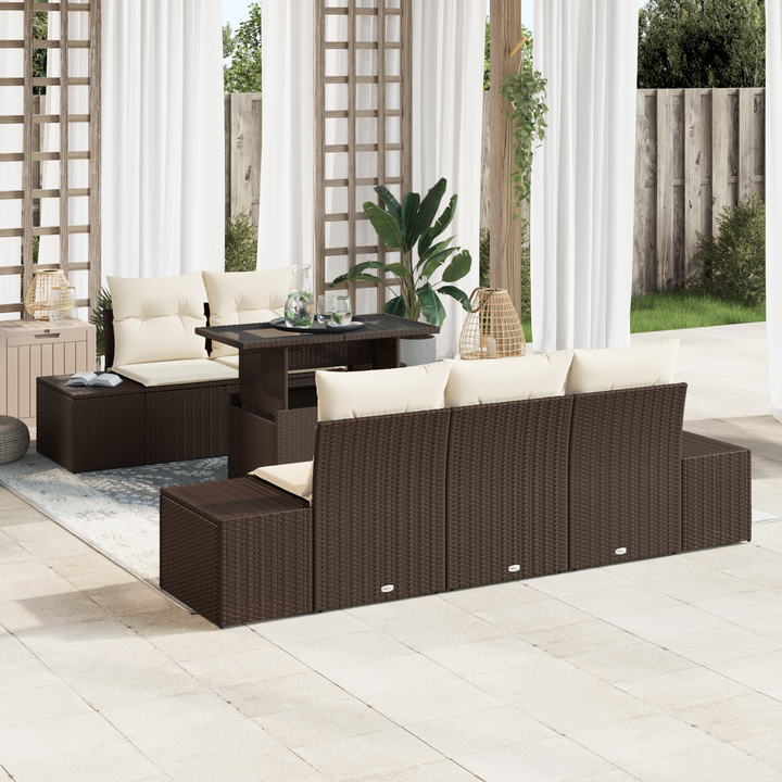 Sofa Sæt med pude 6 pcs Brun og Creme polyrattan