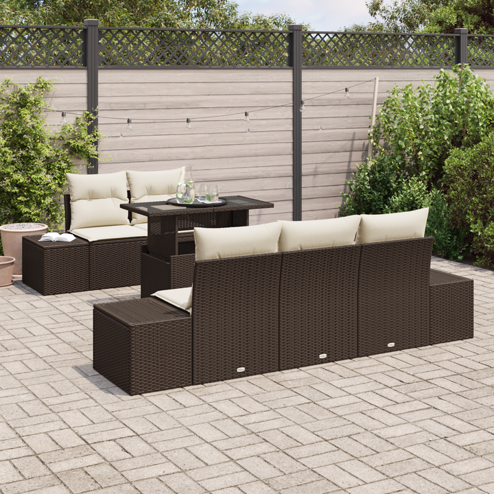 Sofa Sæt med pude 6 pcs Brun og Creme polyrattan
