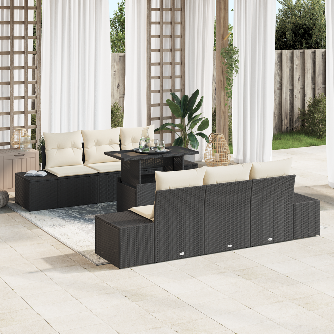 Sofa Sæt med pude 7 pcs Sort og Cream polyrattan