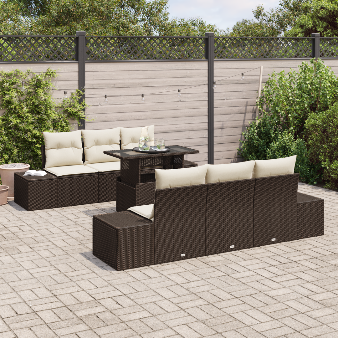 Sofa Sæt med pude 7 pcs Brun og Creme polyrattan