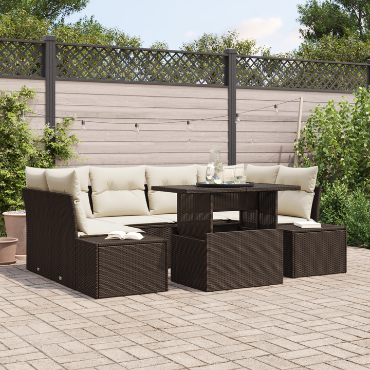Sofa Sæt med pude 7 pcs Brun og Creme polyrattan