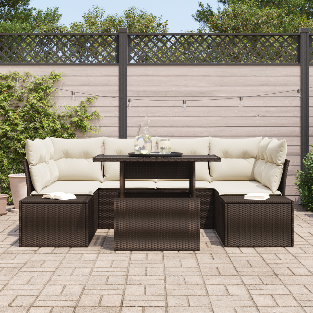 Sofa Sæt med pude 7 pcs Brun og Creme polyrattan