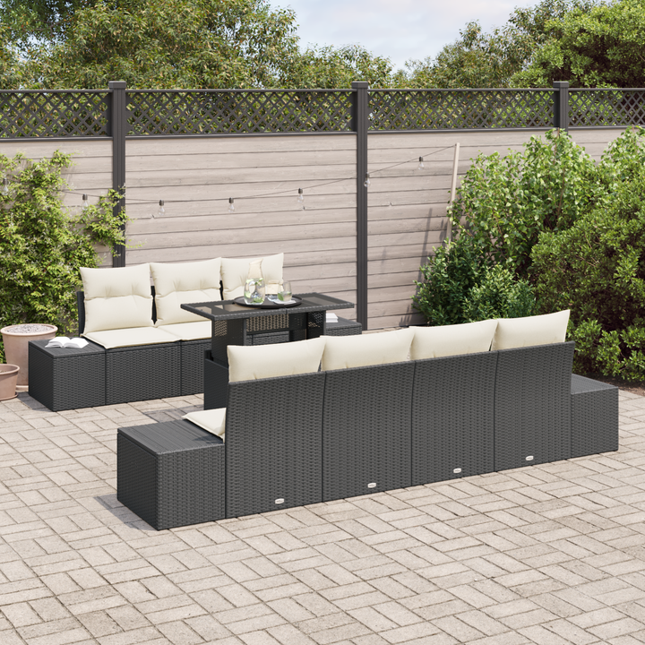 Sofa Sæt med pude 8 pcs Sort og Cream polyrattan