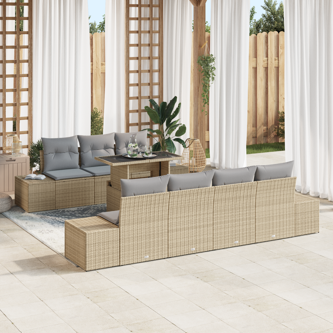 Sofa Sæt med pude 8 pcs Beige og lys grå polyrattan