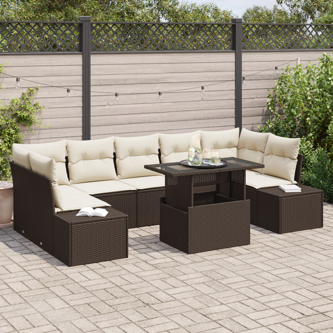 Sofa Sæt med pude 8 pcs Brun og Creme polyrattan