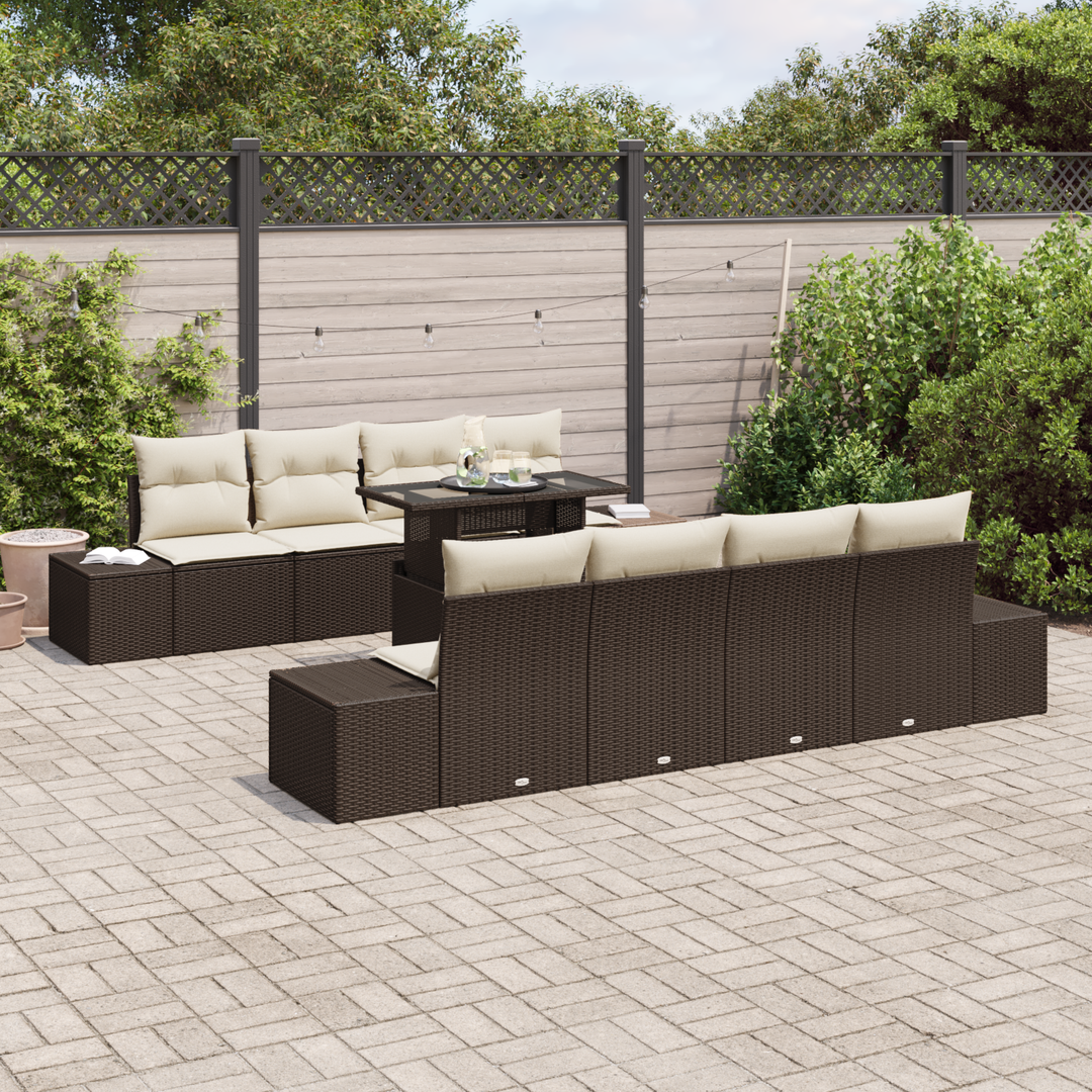 Havesofa Sæt med pude 9 pcs Brun og Creme polyrattan