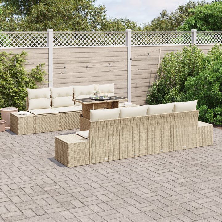 Havesofa Sæt med pude 9 pcs Beige og creme polyrattan