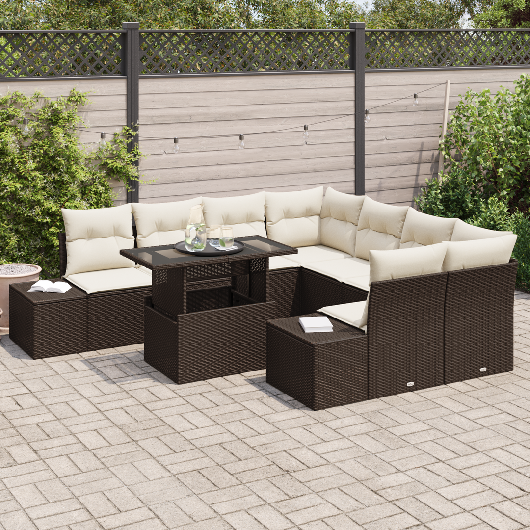 Havesofa Sæt med pude 9 pcs Brun og Creme polyrattan