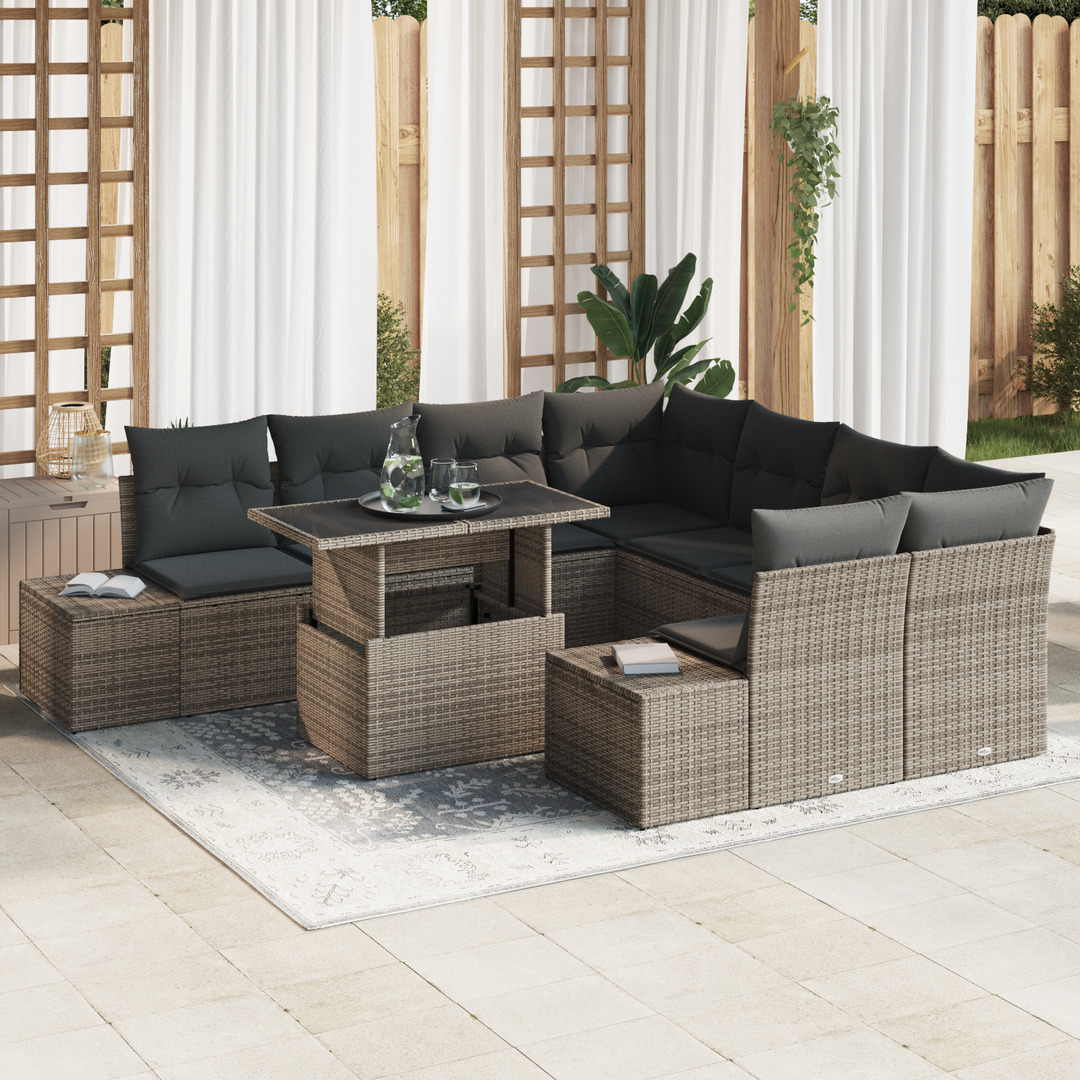 Havesofa Sæt med pude 9 pcs Grå polyrattan