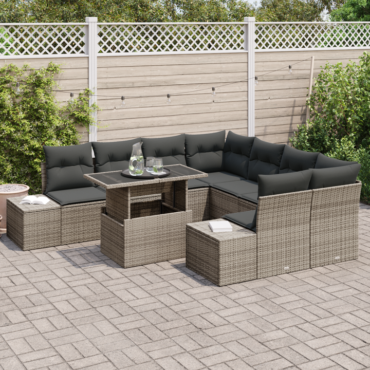 Havesofa Sæt med pude 9 pcs Grå polyrattan