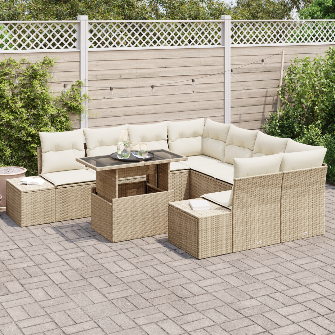Havesofa Sæt med pude 9 pcs Beige og creme polyrattan