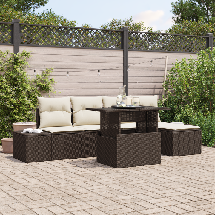 Havesofa Sæt med pude 6 pcs Brun og Creme polyrattan