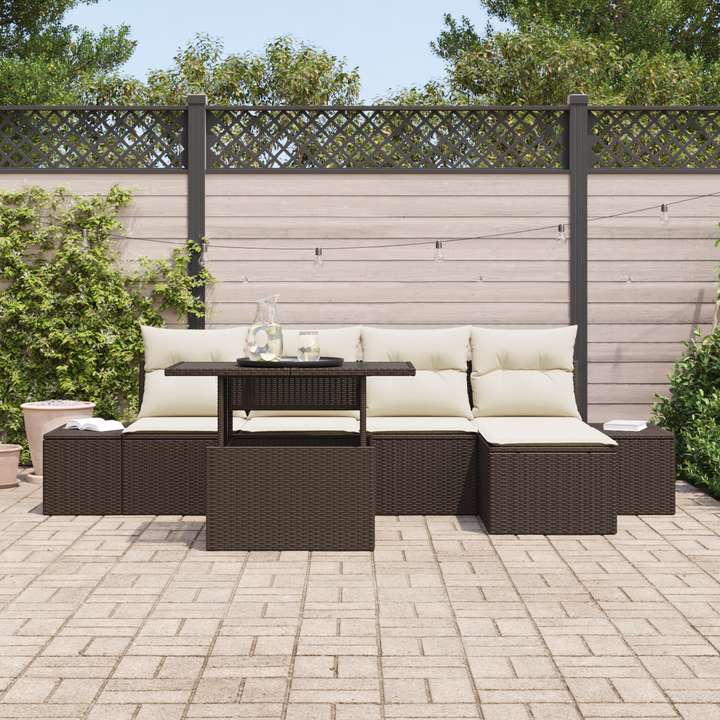 Havesofa Sæt med pude 6 pcs Brun og Creme polyrattan