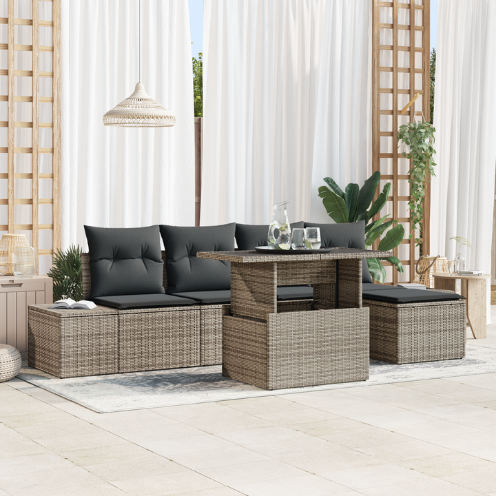 Havesofa Sæt med pude med opbevaring 6 pcs Grå polyrattan