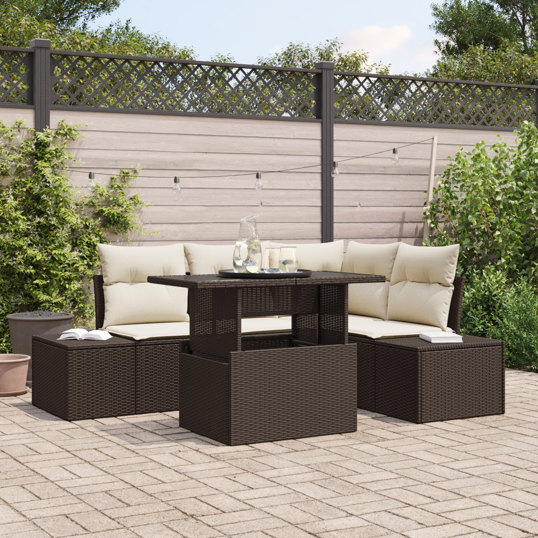 Havesofa Sæt med pude 5 pcs Brun og Creme polyrattan