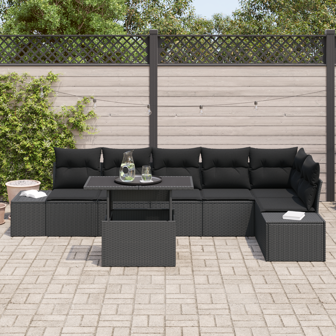 Havesofa Sæt med pude med opbevaring 7 pcs Sort