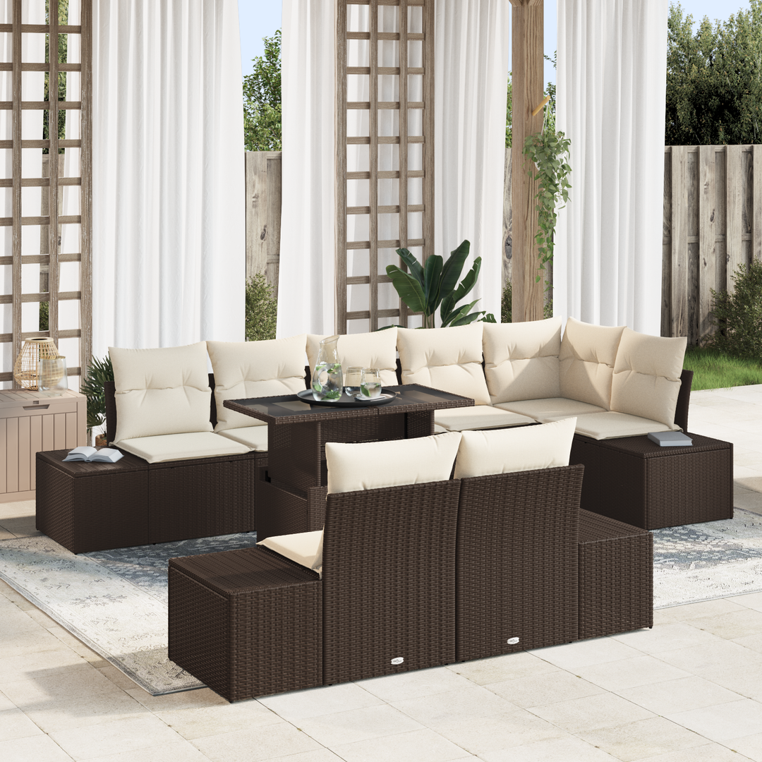 Havesofa Sæt med pude 9 pcs Brun og Creme polyrattan