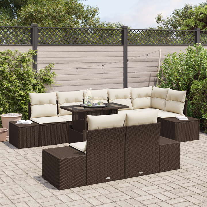 Havesofa Sæt med pude 9 pcs Brun og Creme polyrattan