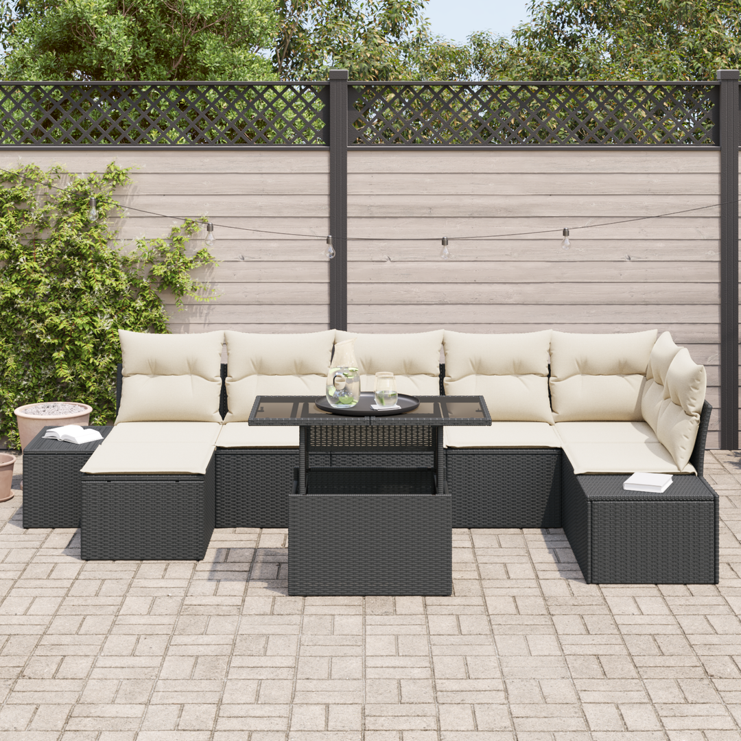 Havesofa Sæt med pude 8 pcs Sort og cremefarvet
