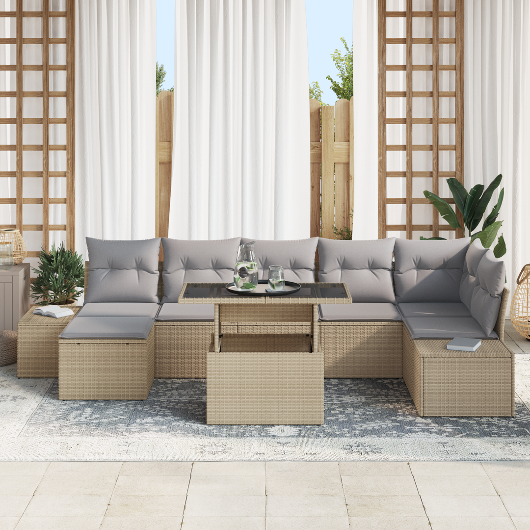 Havesofa Sæt med pude 8 pcs beige og lysegrå