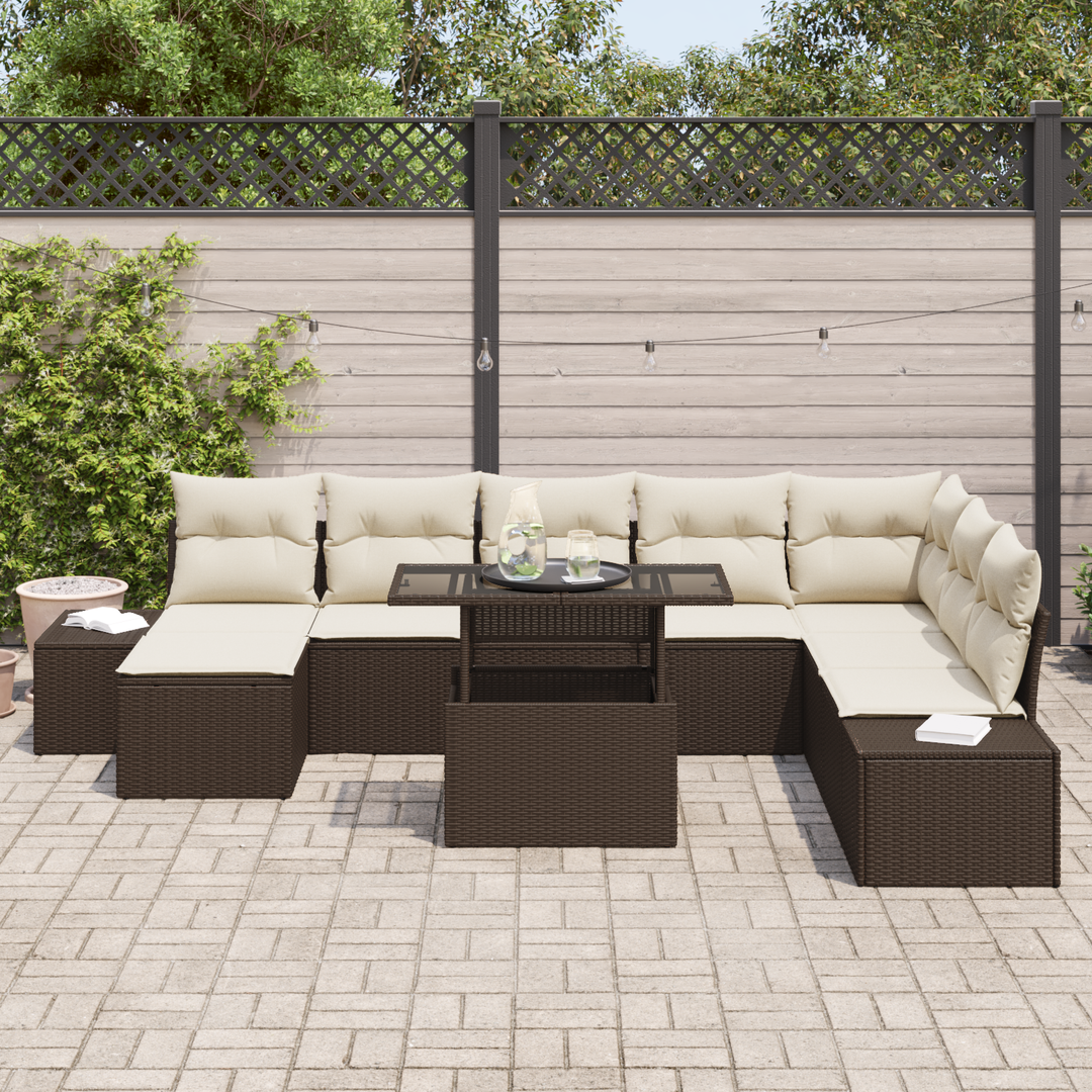 Havesofa Sæt med pude 9 pcs Brun og Creme polyrattan
