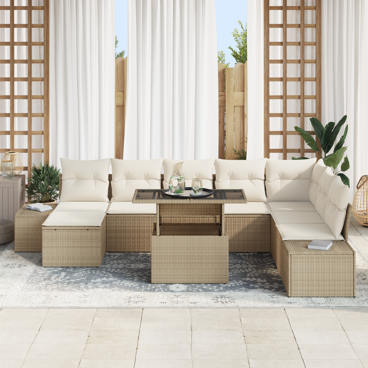 Havesofa Sæt med pude 9 pcs Beige og creme polyrattan