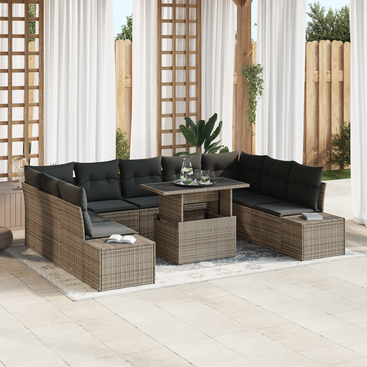 Havesofa Sæt med pude 10 pcs Grå polyrattan