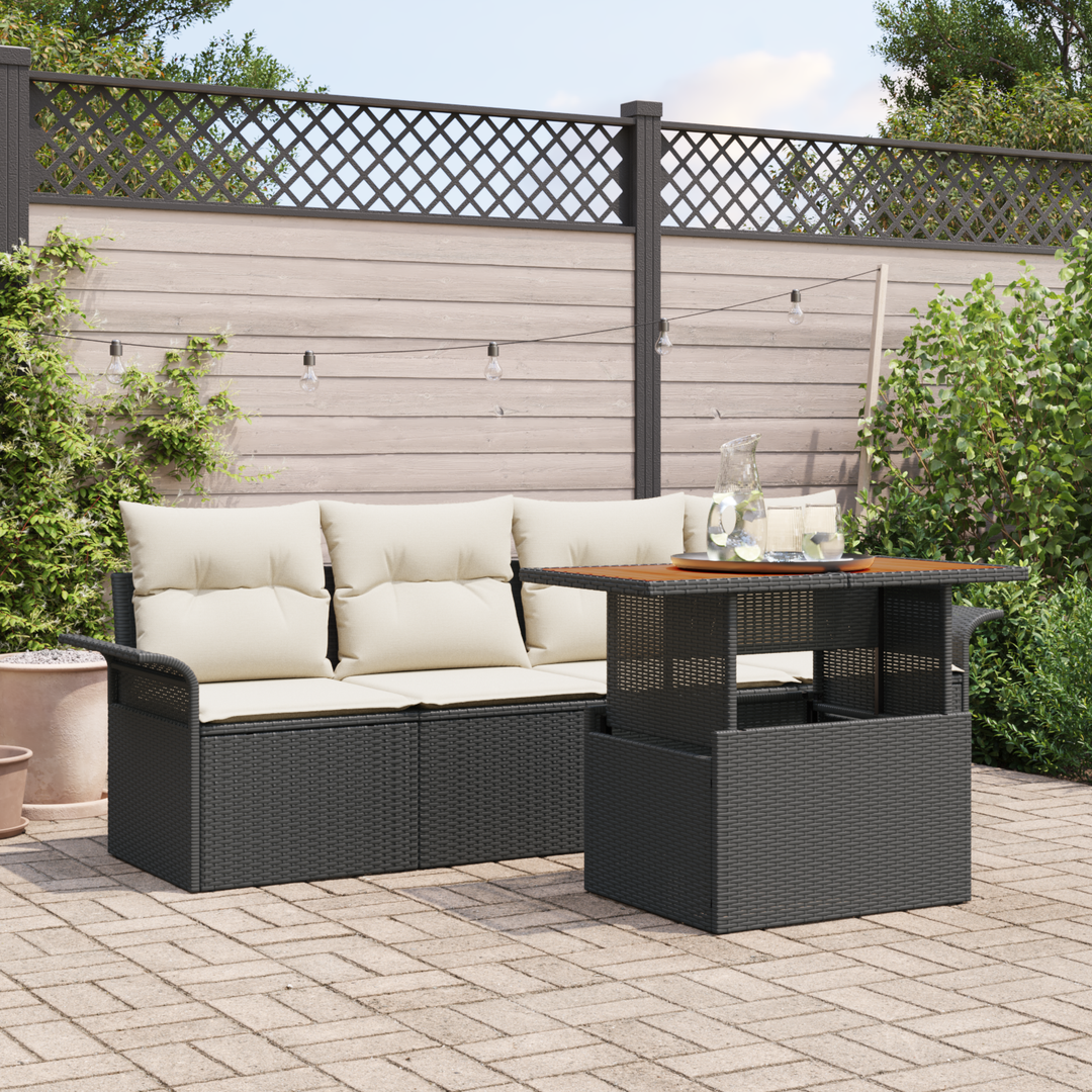 Havesofa Sæt med pude 5 pcs Sort og Cream polyrattan
