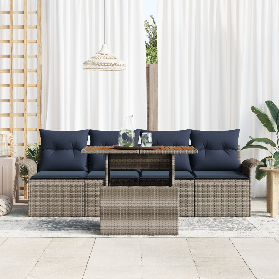 Havesofa Sæt med pude 5 pcs grå og marineblå