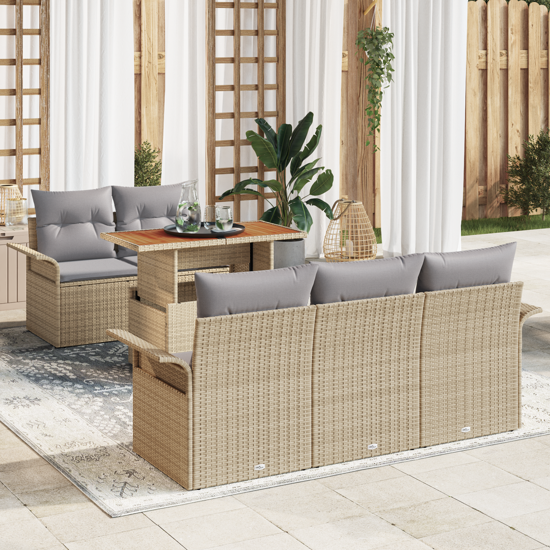 Havesofa Sæt med pude 6 pcs Beige og lys grå polyrattan