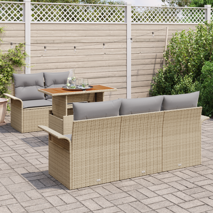Havesofa Sæt med pude 6 pcs Beige og lys grå polyrattan