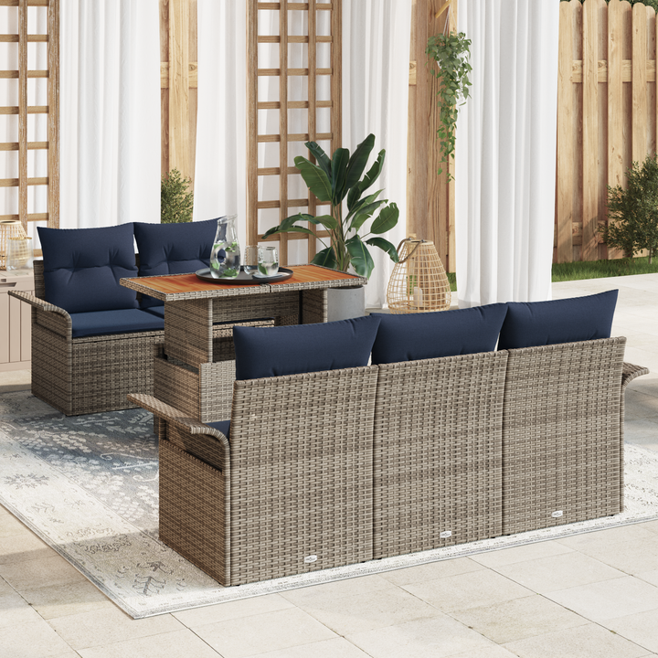 Havesofa Sæt med pude 6 pcs grå og marineblå