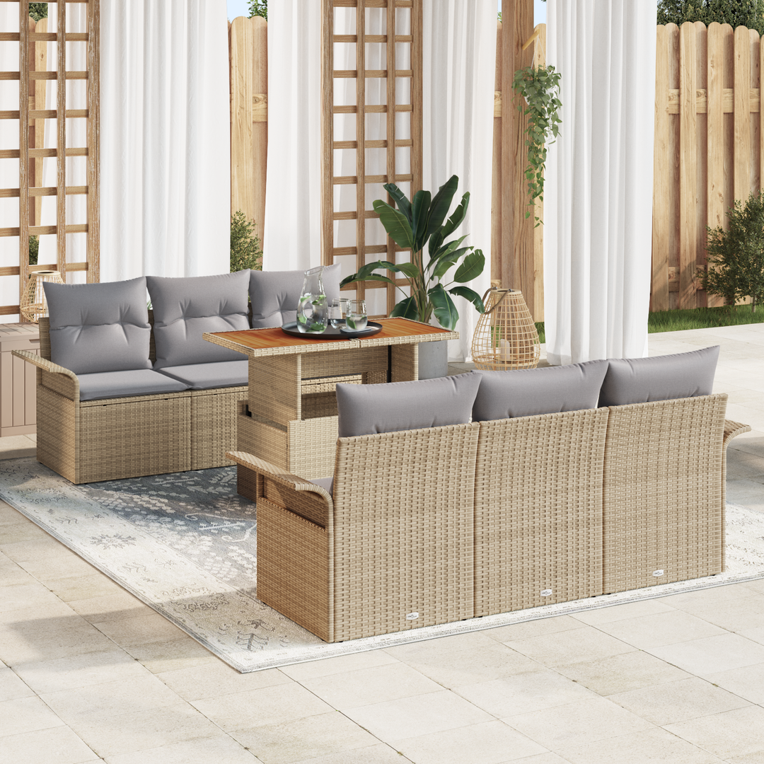 Havesofa Sæt med pude 7 pcs beige og lysegrå
