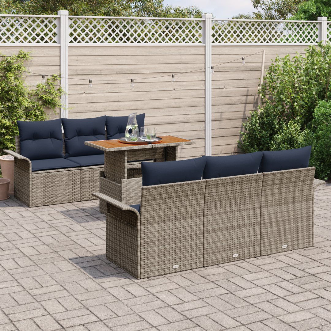 Havesofa Sæt med pude 7 pcs Grå og Marineblå polyrattan