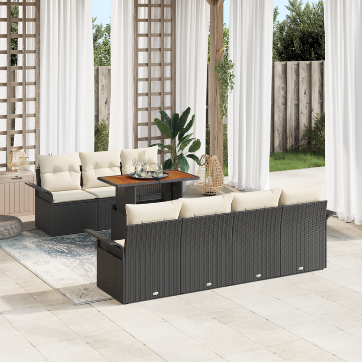 Havesofa Sæt med pude 8 pcs Sort og cremefarvet