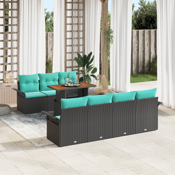 Havesofa Sæt med pude 8 pcs Sort og blå