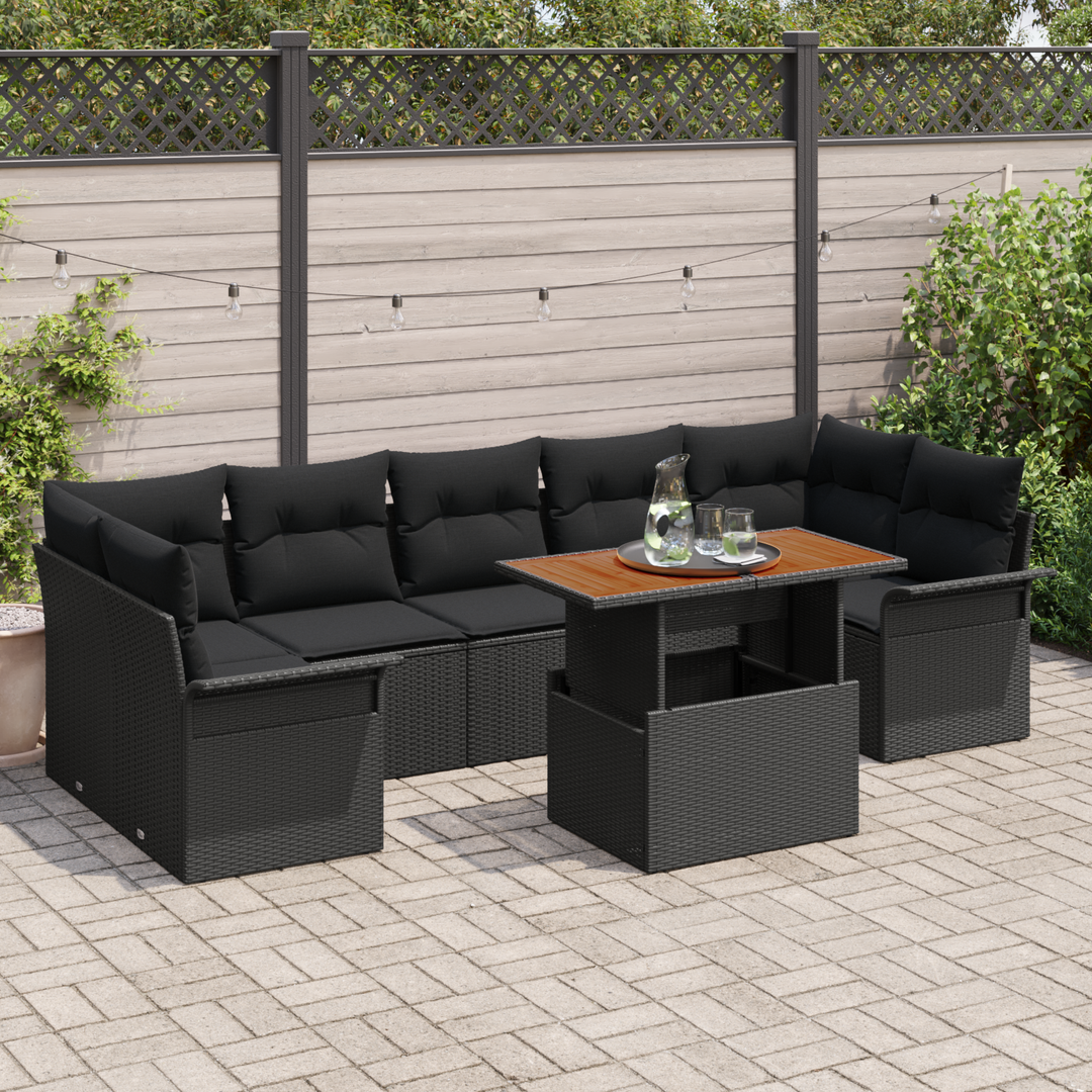 Havesofa Sæt med pude 8 pcs Sort