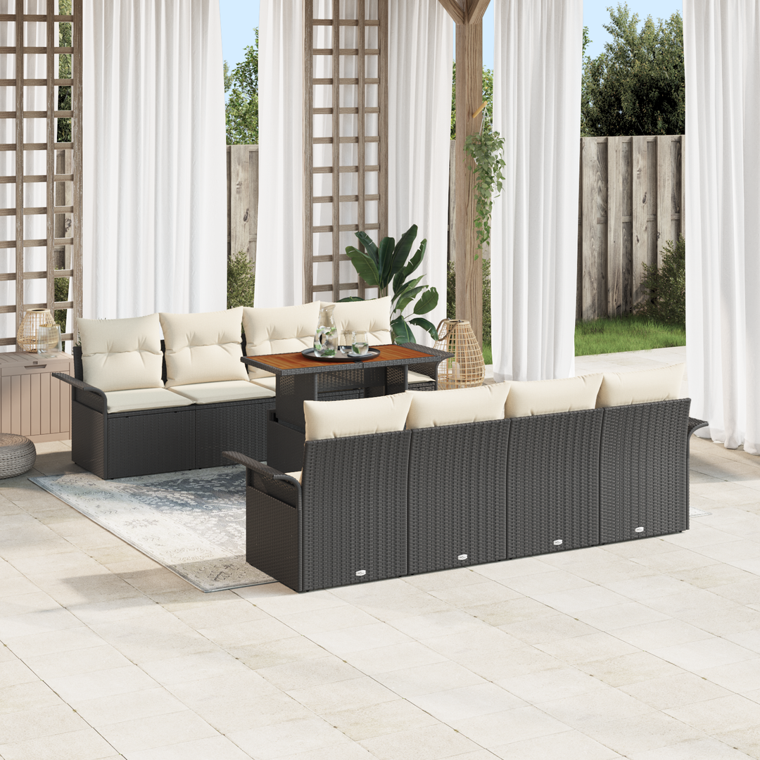 Havesofa Sæt med pude 7 pcs Sort og Cream polyrattan