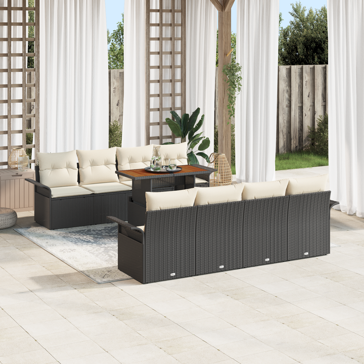 Havesofa Sæt med pude 7 pcs Sort og Cream polyrattan